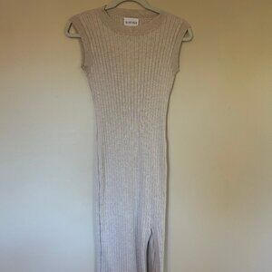 Olive and Oak Beige, Ribbed Knit Midi Dress.